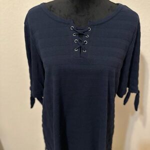Carolyn Taylor  Timeless Lace Up Shirt Large Navy Blue Women. Worn once.